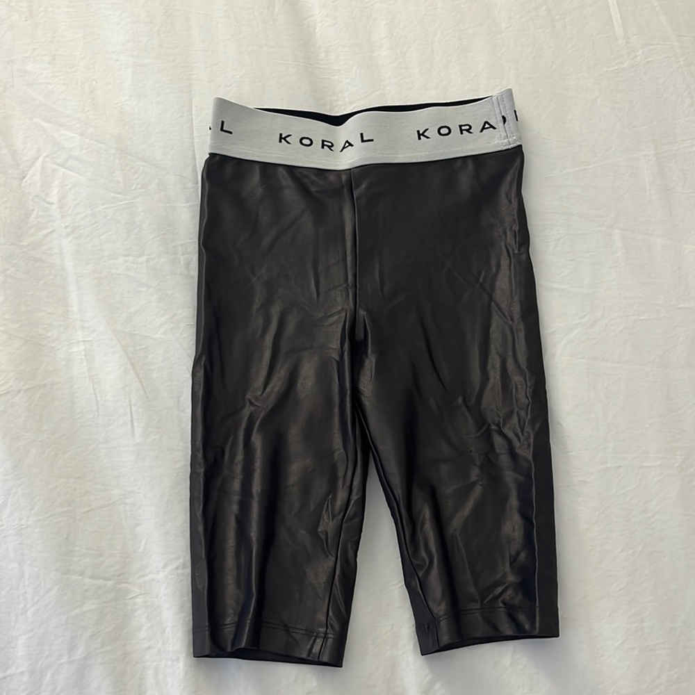 Koral space grey biker shorts.‎ Branded waist band